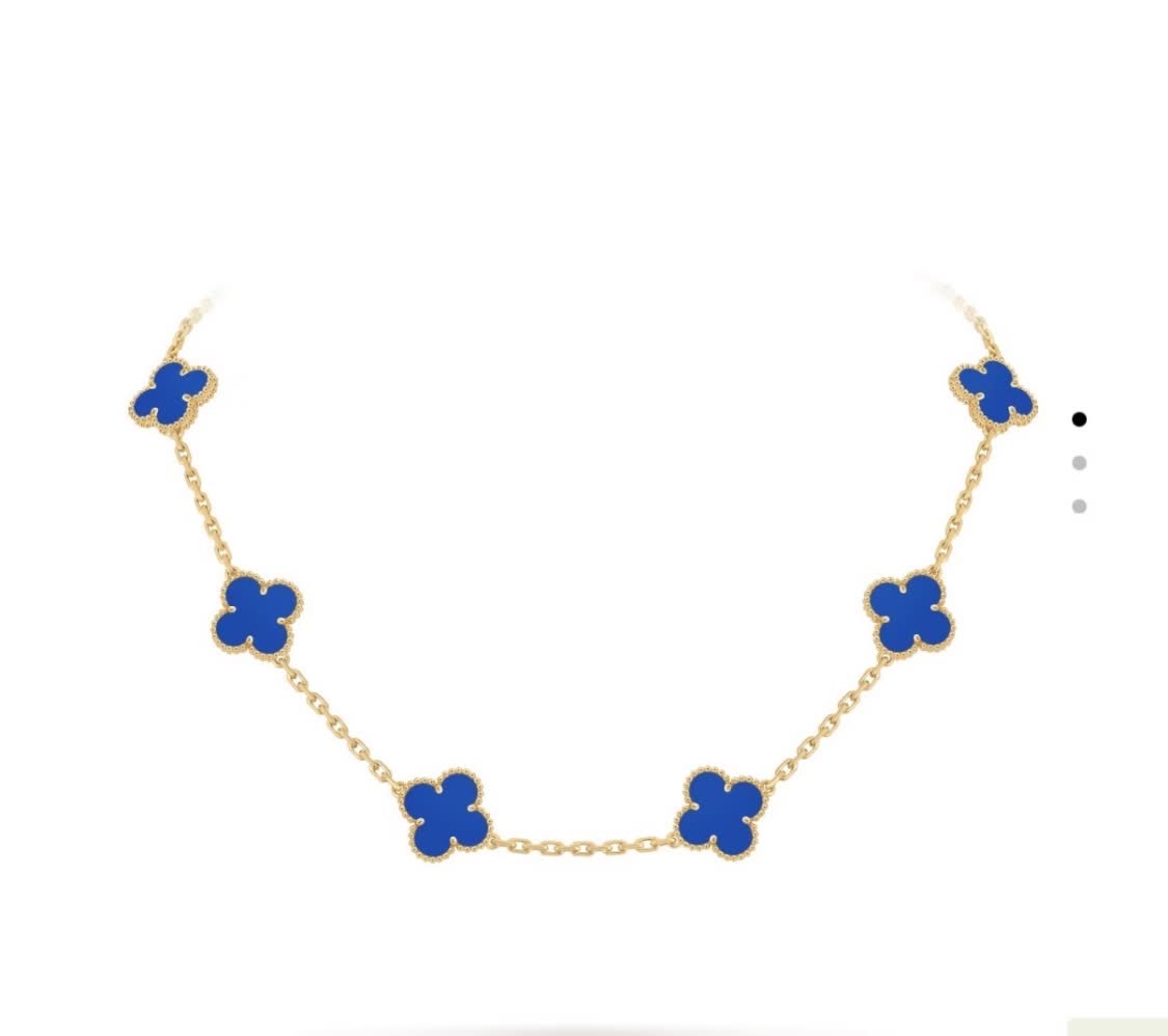 Van Cleef & Arpels Vintage Alhambra Yellow Gold Blue Enamel Necklace